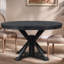 Table de salle à manger rétro extensible avec rallonge papillon - base en bois massif, convertible ovale / ronde pour 6 personnes-616954085-616954081