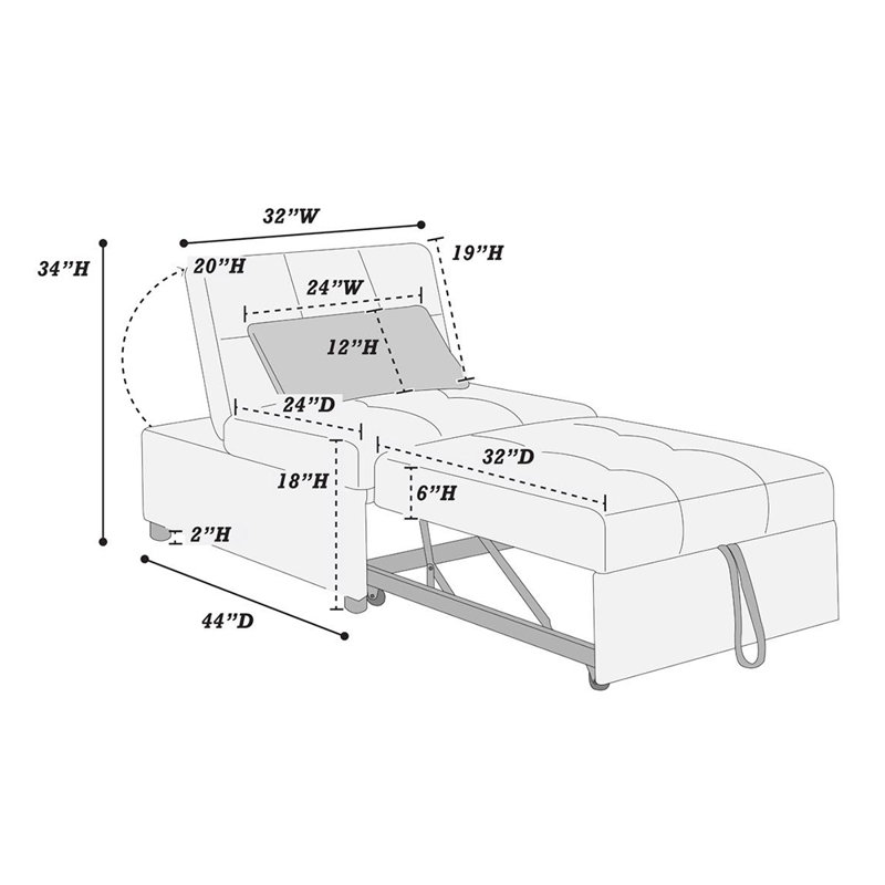 Sherpa Fabric Upholstered Sleeper Sofa Chair, White Fabric