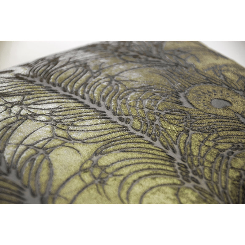 Peacock Feather Square Velvet Pillow Cover & Insert, Square 20", Oregano