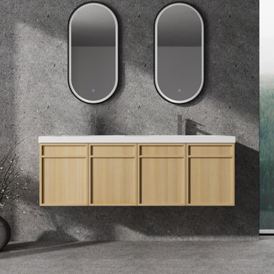 Meuble-lavabo mural avec lavabo double, porte à fermeture douce