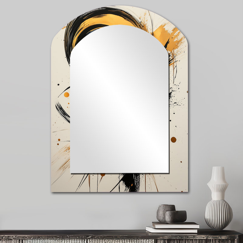Abstract Circle In Blue And Gold Tones II - Abstract Shapes Asymmetrical Decorative Wall Mirror, Modern Freeform Mirror, Printed Metal Art