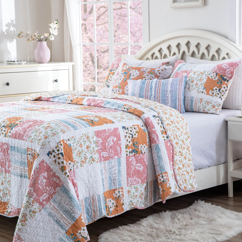 Ensemble de courtepointe très grand 3 pièces Greenland Home Fashions Everly Blue 105 x 95 + 20 x 36 (2)