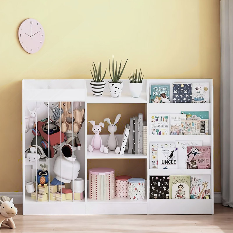 Bibliothèque à 3 niveaux pour enfants et rangement pour jouets, design Montessori pour un accès et une organisation faciles, blanc