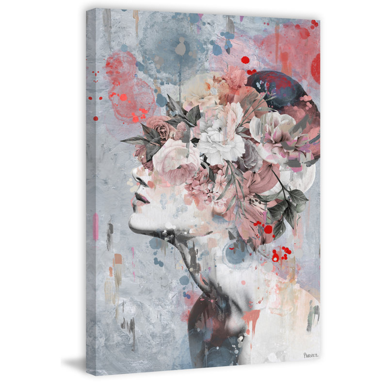 Pink Flower Face by Parvez Taj - Wrapped Canvas Painting, 30cm H x 20cm W