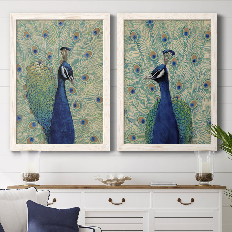 «Blue Peacock I», toile encadrée de qualité supérieure - prête à être accrochée, H 37,5 po x l 27,5 po x P 1 po