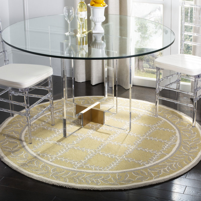 Tapis jaune / gris en laine crocheté à la main Jonsson, Rond 5 pi 6 po