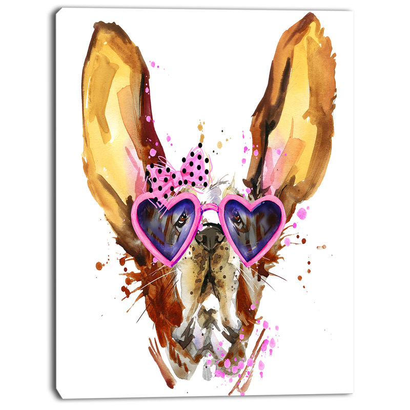 Brown Dog with Heart Glasses Canvas Wall Art
