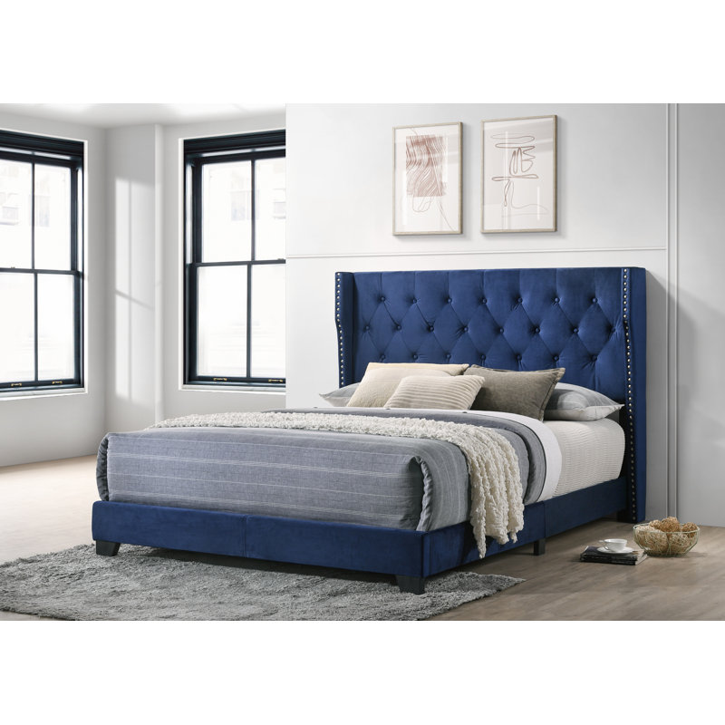 Osoba Upholstered Standard Bed, Full/Double, Navy Blue Velvet