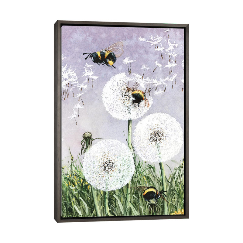 Reproduction d’art, "dandybees" par Maggie vandewalle, Toile encadrée de bois rustique foncé, H 40 po x l 26 po x P 1,5 po