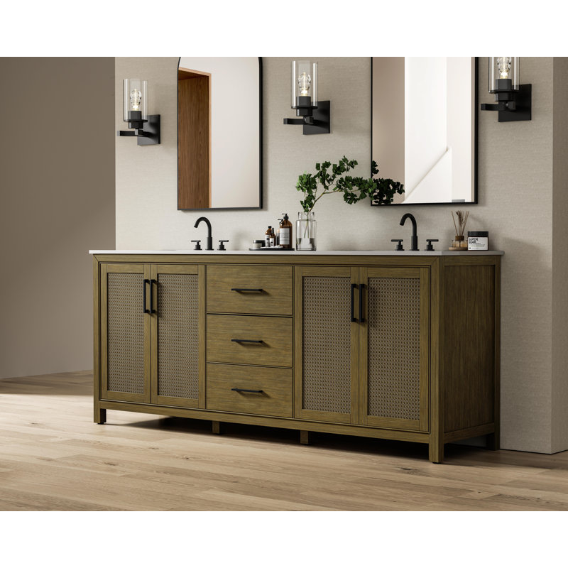 84 inch Double Bathroom Vanity, Hazel Oak