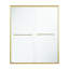 Porte de douche coulissante encadrée de 142-152 cm (L) x 183 cm (H) avec verre trempé transparent de 6 mm et double poignée, fini or brossé-131458318