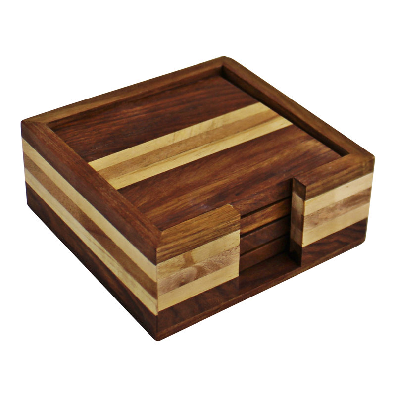 Wood Square 4 Piece Coaster Set