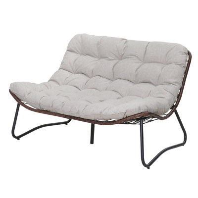 Patio Loveseat Sofa, Outdoor Wicker Loveseat with Luxury Thick Cushion, All-Weather Patio Furniture Set, Outdoor Glider Bench for Garden Balcony Backyard