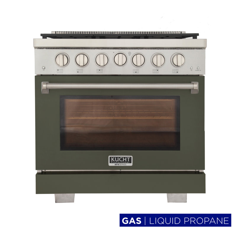 36 in. 5.2 cu. ft. Natural Gas Range and Convection Oven in Black with True Simmer Burners, Liquid Propane, Olive Green