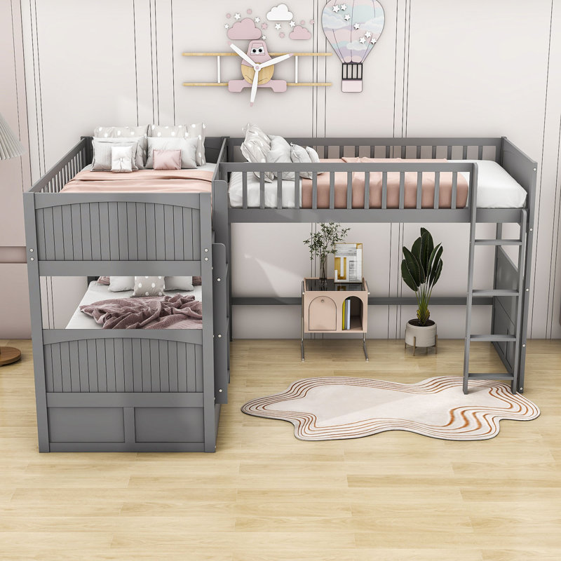 Giuseppina Kids Bunk Bed with Drawers, Gray