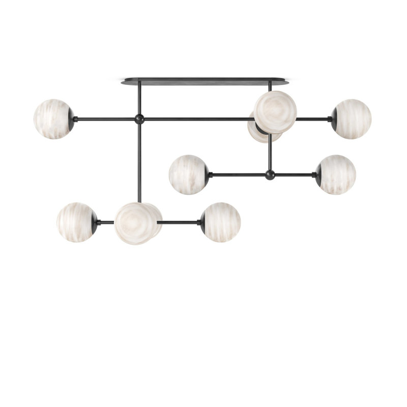 Armstrong Small Linear Chandelier-Black Gunmetal, Black Gunmetal, Marbled Matte Glass