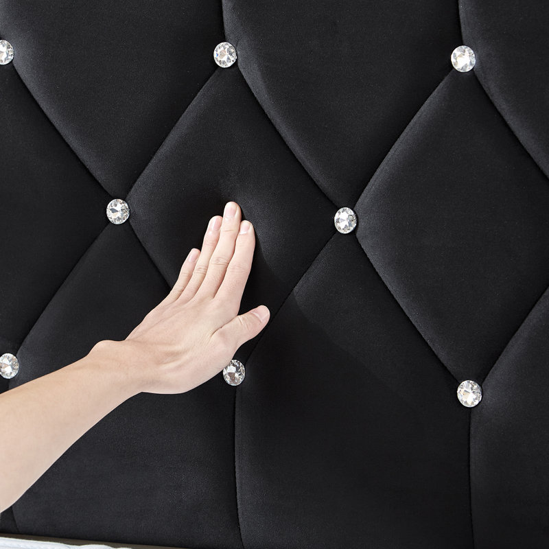 Twin Size Bed Set Upholstered Platform With Adjustable Diamond Tufted Headboard, Black