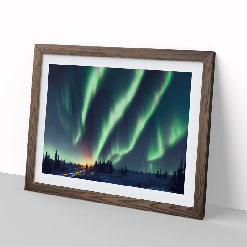 Glorious Northern Lights - Framed Print, 46cm H x 64cm W x 2cm D, Walnut