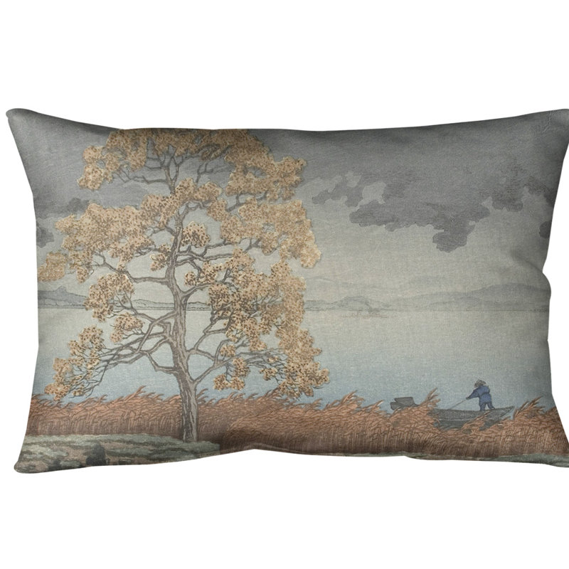 Housse de coussin lombaire à la pluie sur le shore, Brun, Faux lin