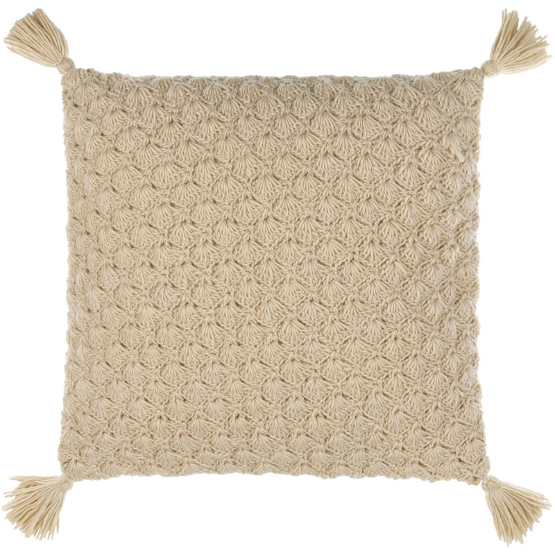 Makrome Wool Blend Throw Pillow, 18"H x 18"W, Beige, Down Blend