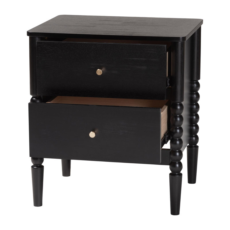 Lucera Mid-Century 2-Drawer Bobbin Nightstand, Black