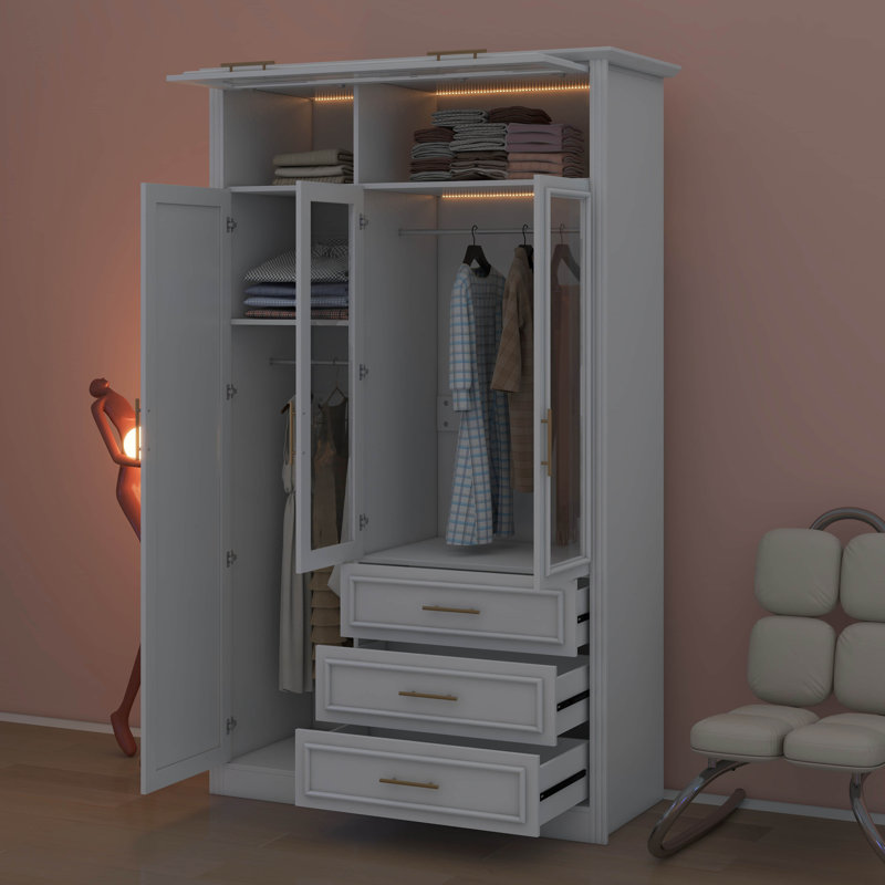 Armoire penderie avec 3 tiroirs à DEL