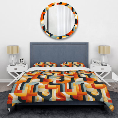 Orange And Blue Rustic Mosaic Pattern I Box Stitch Geometric Shapes Duvet Cover