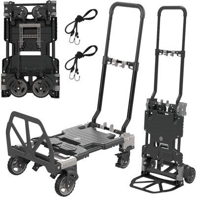 2-In-1 Folding Hand Truck Dolly Cart With 330 Lbs Capacity - Retractable Handle, Convertible Design