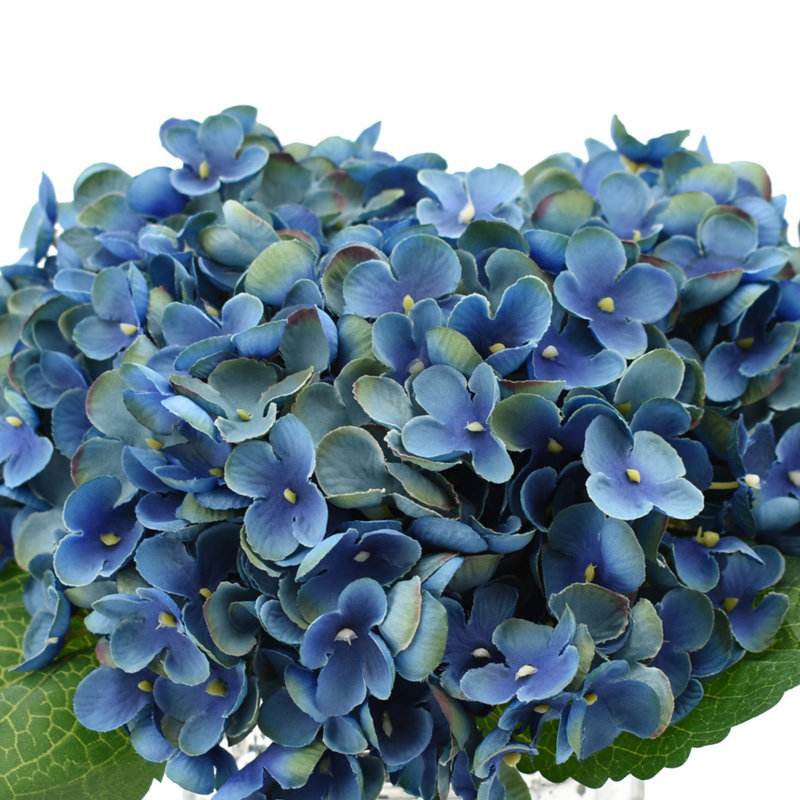 Carruth Hydrangea Floral Arrangement in Vase, Blue