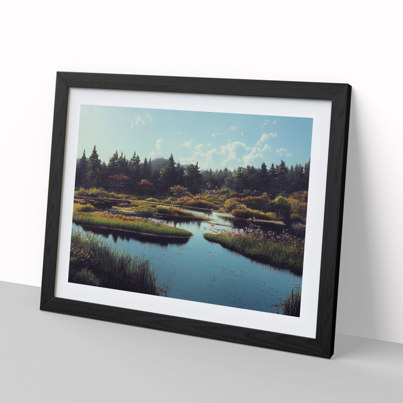 Pond In The Autumn - Single Picture Frame Print, Black, 25cm H x 34cm W x 2cm D