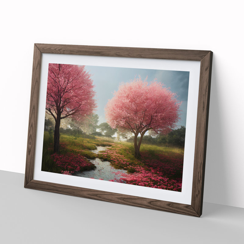 Blissful Cherry Blossom Trees - Single Picture Frame Print, 34cm H x 46cm W x 2cm D, Walnut