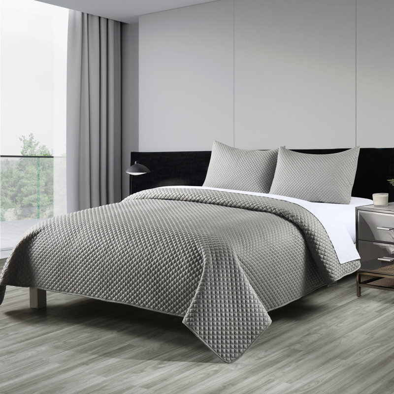  Courtepointe simple en microfibre traditionnelle, Courtepointe simple, Argent