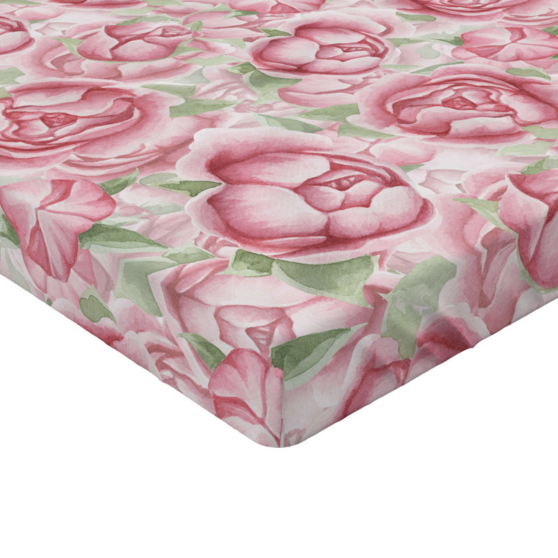 Drap-housse à motif floral Ambesonne, Rose pastel / motif floral vert pâle, Drap-housse de taille double
