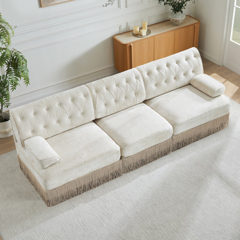 Canapé 106 po 3 places en velours, Beige