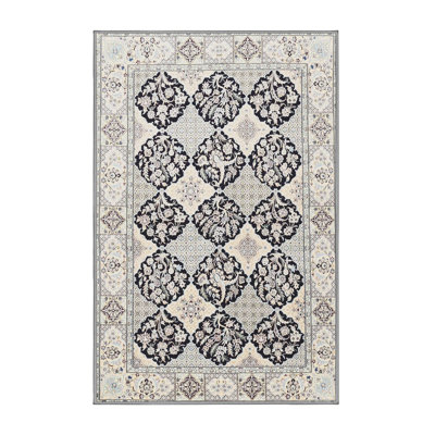 Tapis bleu / beige en laine / polyester tissé à la machine Goole Southwestern