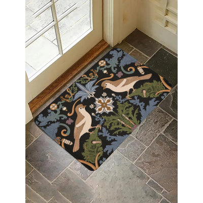 Tapis rétro pour salle de bain à motif floral symétrique 36 x 24 po