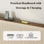 Grand lit plateforme, cadre de lit en métal avec tête de chargement USB, aucun sommier requis, silencieux, assemblage facile, beige-115735463