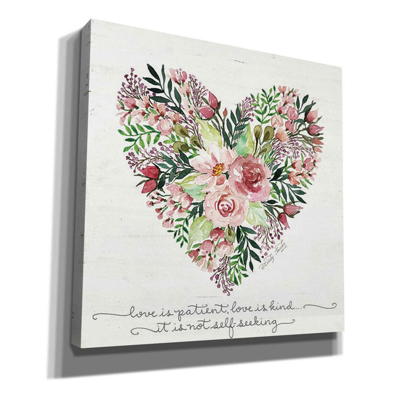 «Love is patient Flower Heart» par Cindy Jacobs, art mural sur toile, L 12 po x H 12 po x P 0,75 po