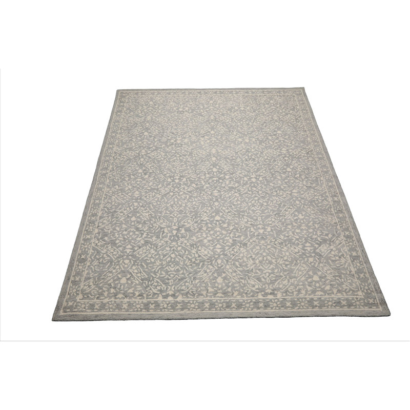 Tapis argenté en laine de style transitionnel, Rectangulaire 8 pi x 10 pi