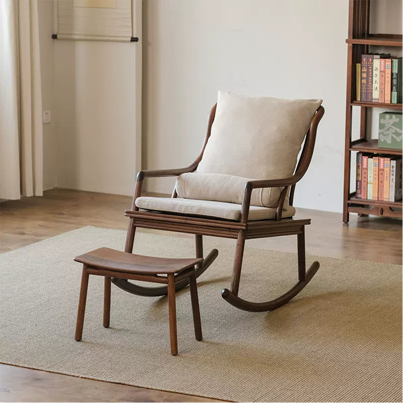 Chaise berçante en bois massif, Beige