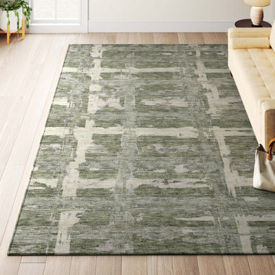 Mahaney Washable Striped Polyester Rug 