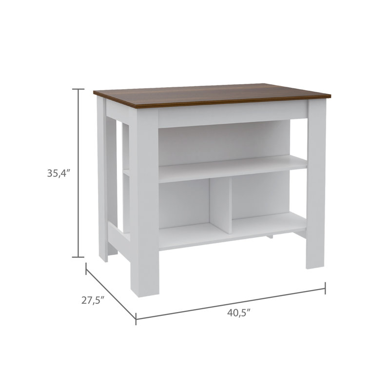 Îlot de cuisine polyvalent à 3 tablettes pour une cuisson et un rangement efficaces, Blanc / Brun
