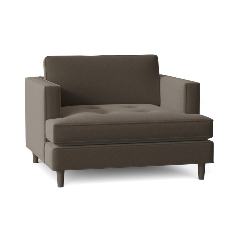 Chaise avec accoudoirs touffetée en polyester 41 po Burkouer, Velours performance Bella Granite