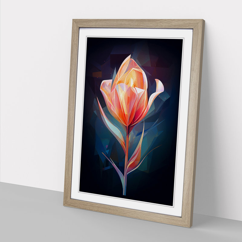 XYZ-FRM-V1223-1646 Tulip Flower Futurism - Single Picture Frame Print on Wood, 46cm H x 34cm W x 2cm D, Oak