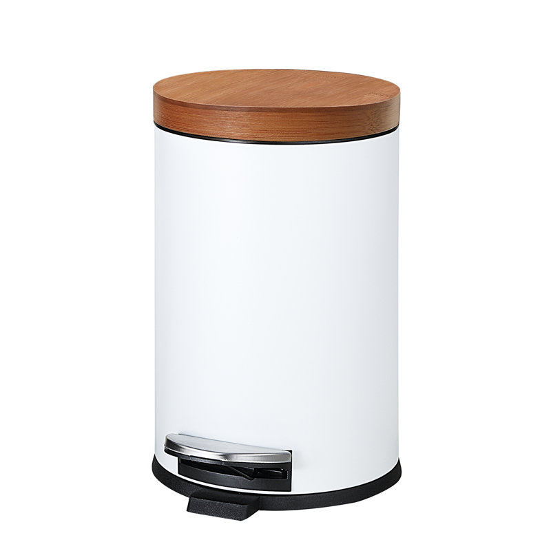 Round Trash Can With Bamboo Lid-black, White