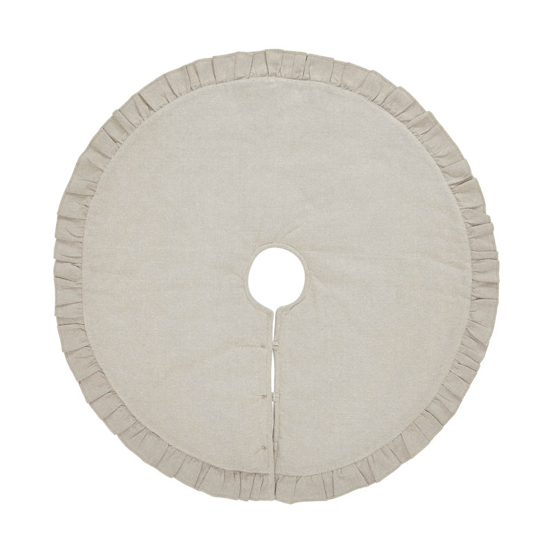 36" Red Ticking Stripe Farmhouse Tree Skirt with Ruffled Edge