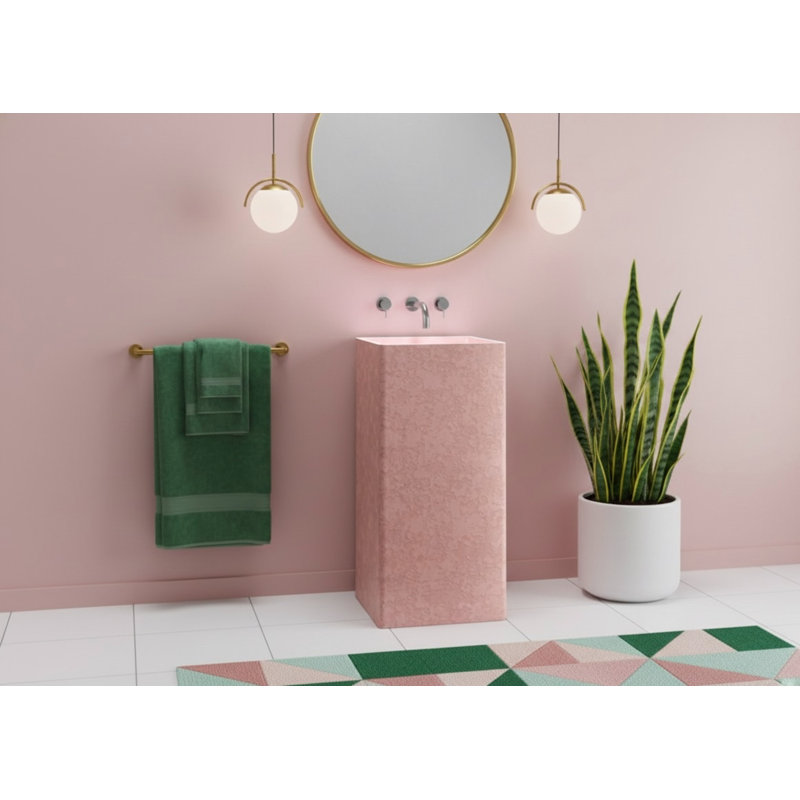 Vast Studio 33.5” Tall Textured Blush Concrete-Blush/Blush Freestanding Pedestal Sink – Rectangular Basin with Metallic Luxury Finish & Modern Minimalist Spa-Inspired Design