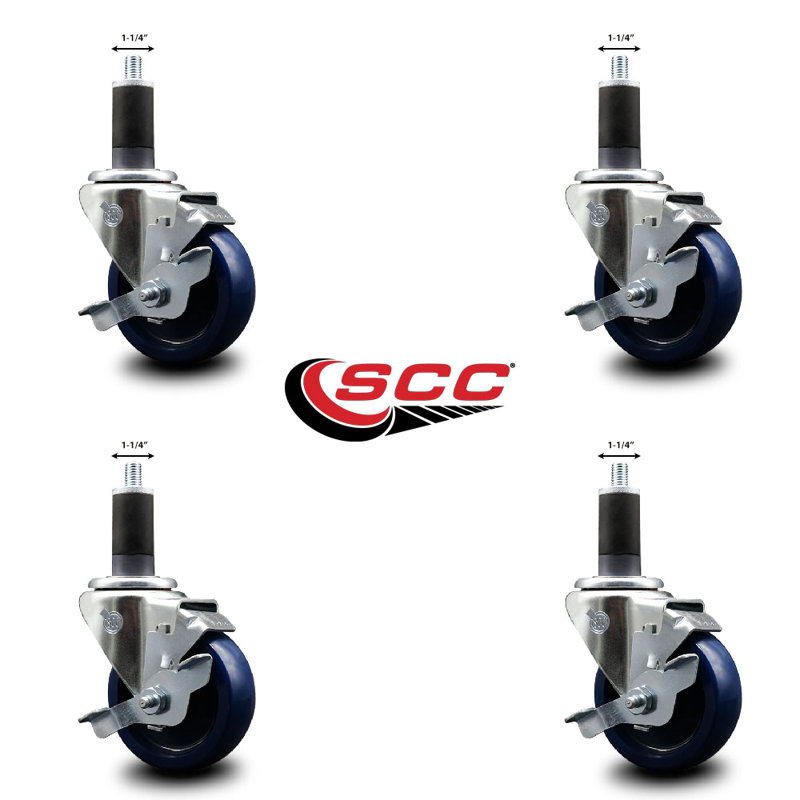 Solid Poly Swivel Expanding Stem Caster Set with Brake SCC TLB 3.5" x 1-1/4"