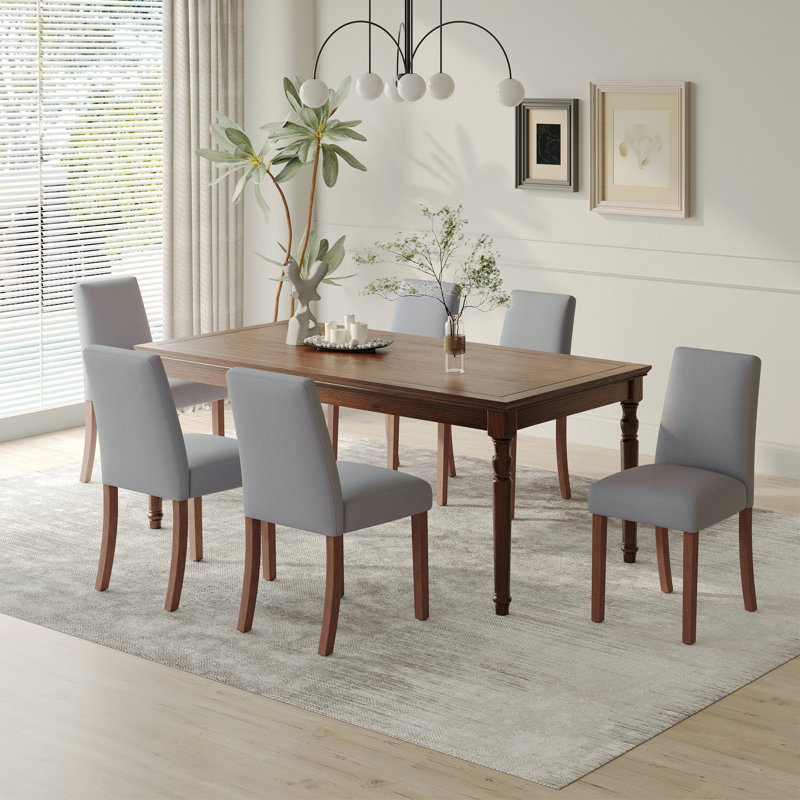 17.3'' Wide Modern Upholstered Fabric High Back Parsons Side Dining Chair with Solid Wood Legs, Gray