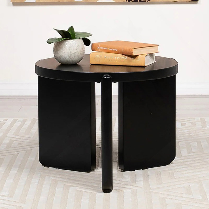 Table de bout ronde en bois, noir